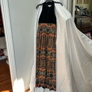 maxi, black halter top ,multi bottom